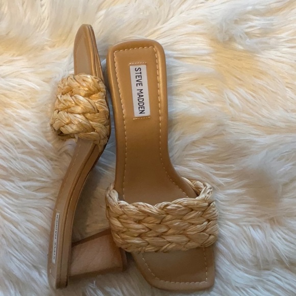 Steve Madden Women’s SAGED Straw Wooden Open Toe Slip On Sandals Size 9.5 - Picture 7 of 9